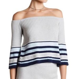 Lovers + Friends - Off The Shoulder Sweater Grey and Blue Top